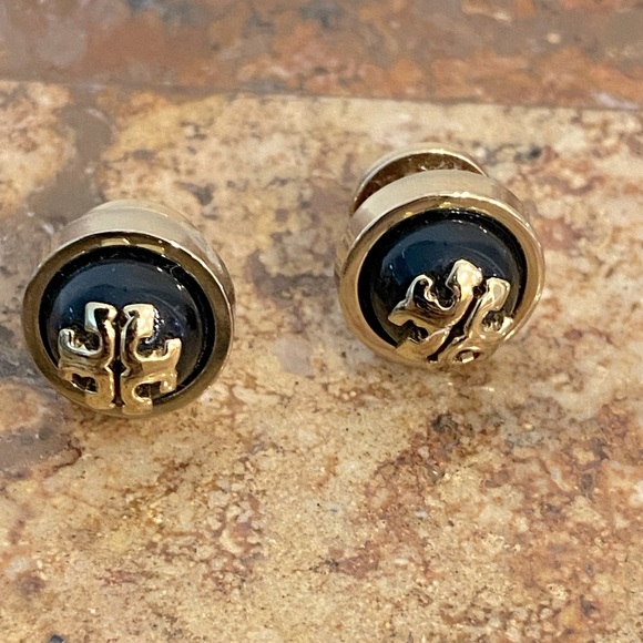 Tory Burch Jewelry - Tory Burch Stud earrings Black & Gold tone